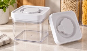 Amazon Basics food storage container with white twist-lock lid